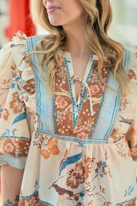 Boho Floral Top With Puff Sleeves