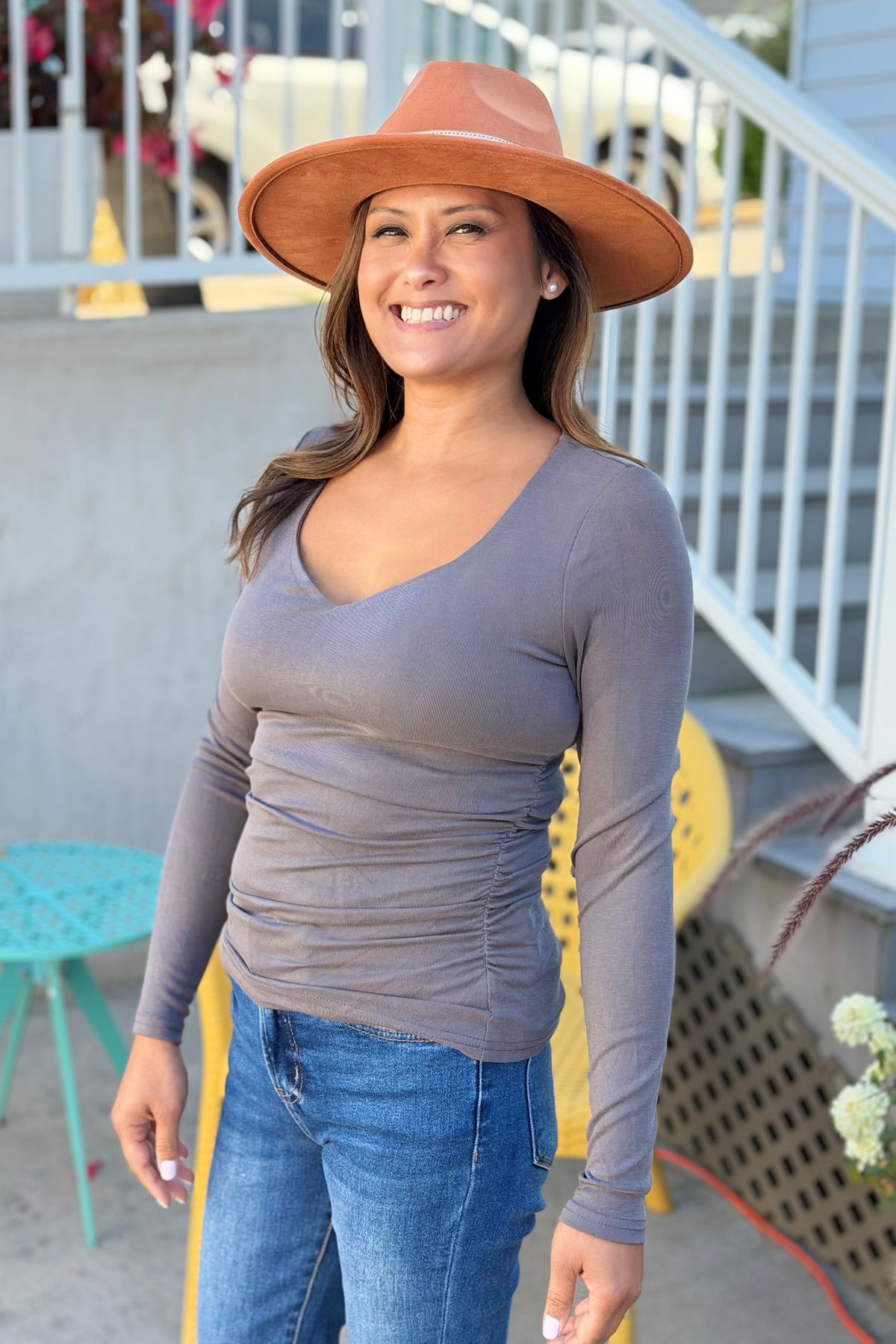 Side Ruched Sweetheart Top - Charcoal