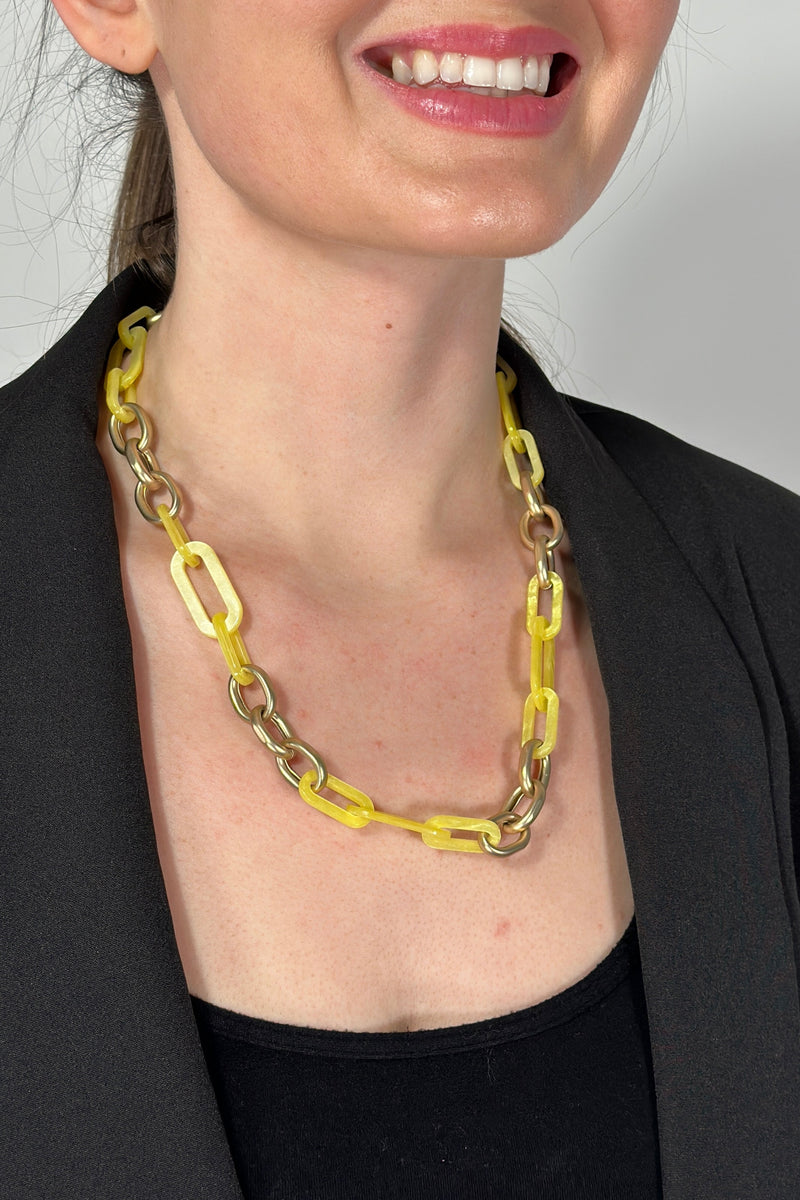 Metal and Resin Link Collar Necklace - Yellow