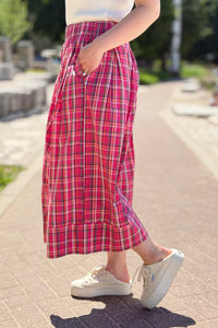 Plaid Wide Leg Pants - Fuchsia
