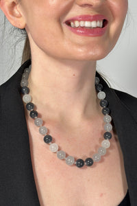 Multicolor Glass Bead Collar Necklace - Black