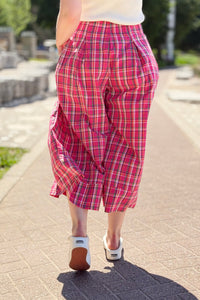 Plaid Wide Leg Pants - Fuchsia