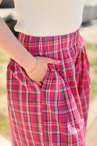 Plaid Wide Leg Pants - Fuchsia