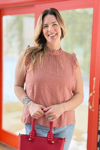 Ruffled Trim Sleeveless Top - Red