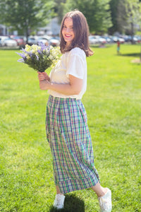 Plaid Wide Leg Pants - Green