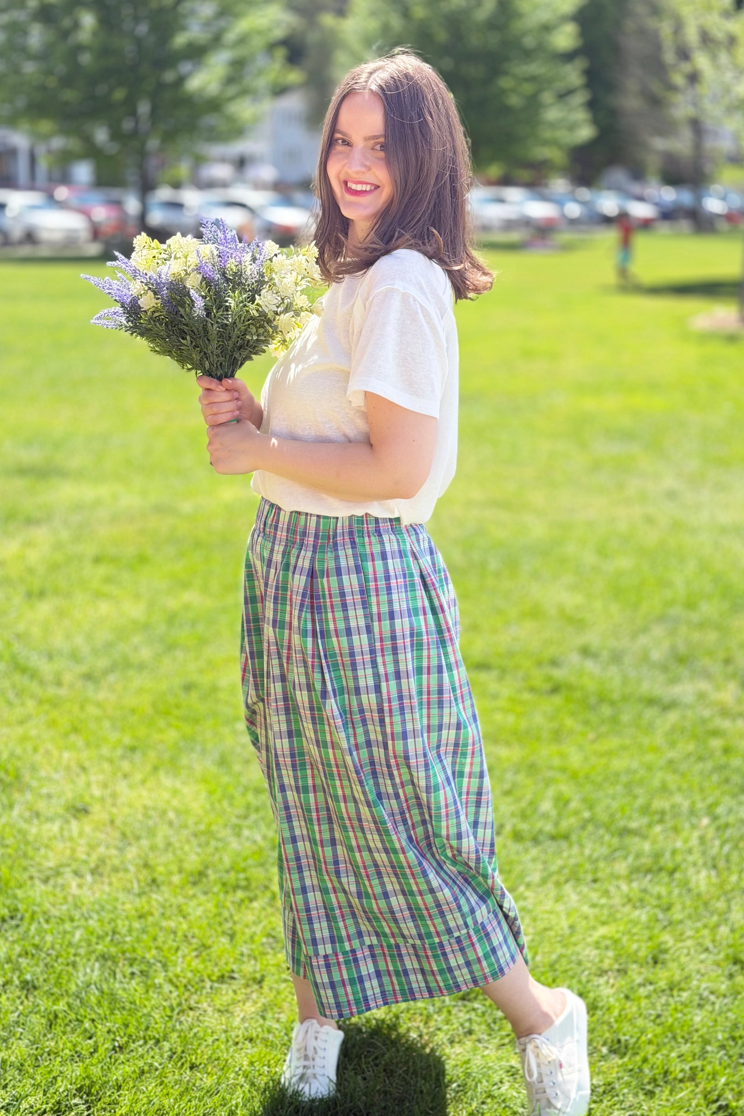 Plaid Wide Leg Pants - Green