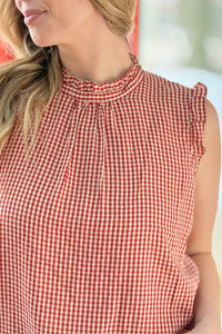 Ruffled Trim Sleeveless Top - Red