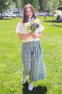 Plaid Wide Leg Pants - Green
