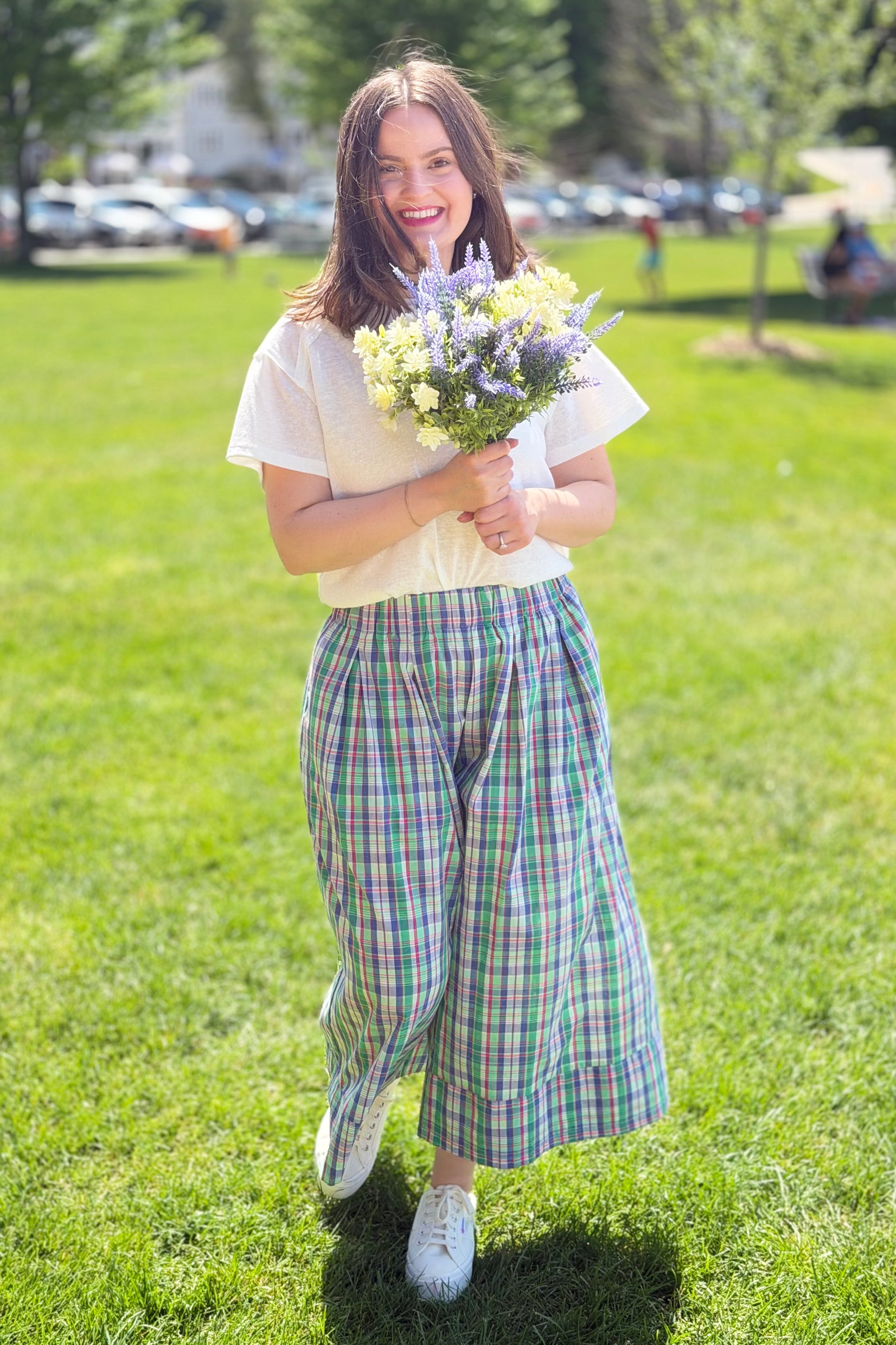Plaid Wide Leg Pants - Green