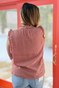Ruffled Trim Sleeveless Top - Red