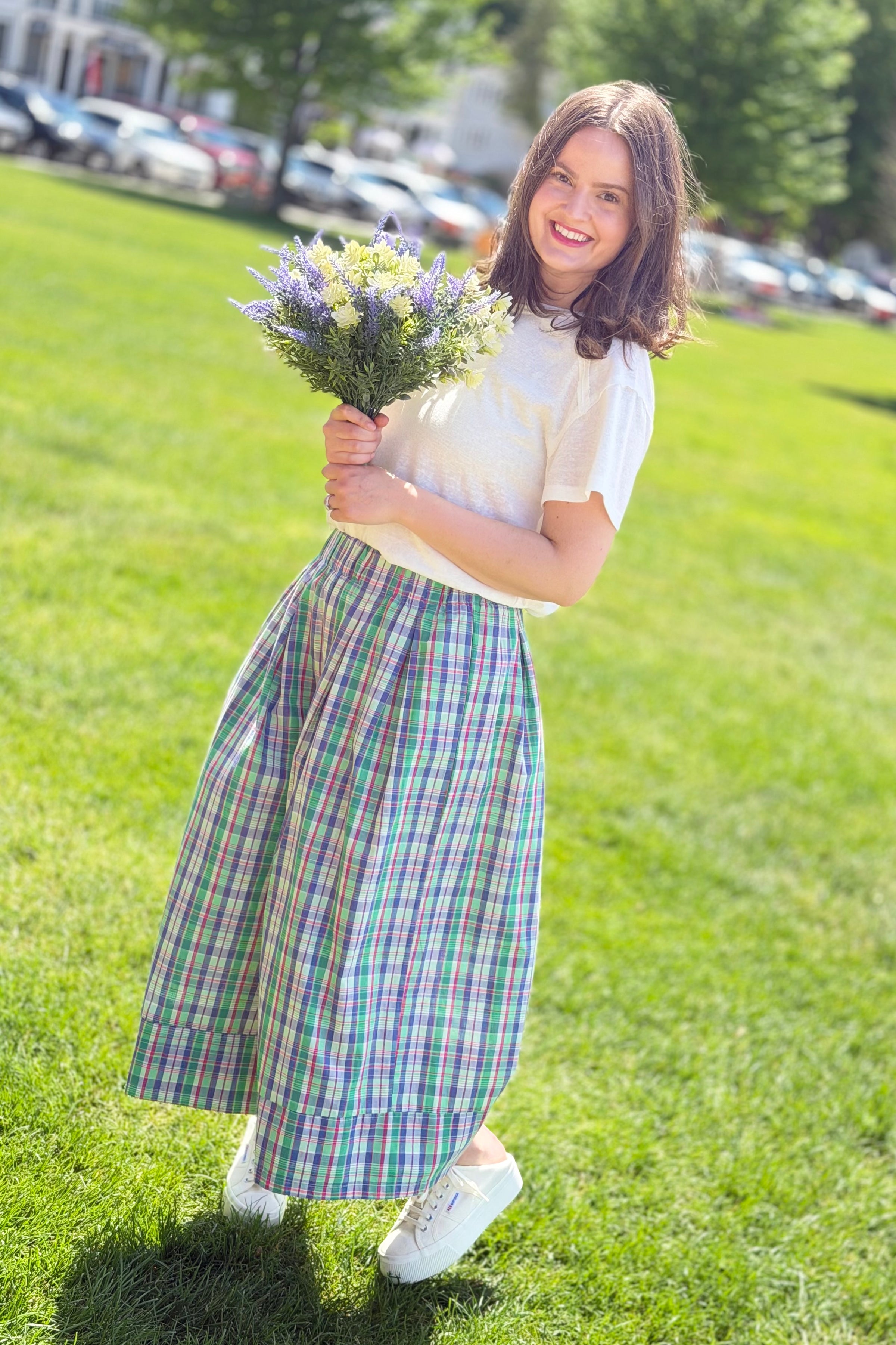 Plaid Wide Leg Pants - Green