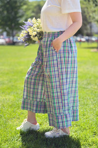 Plaid Wide Leg Pants - Green