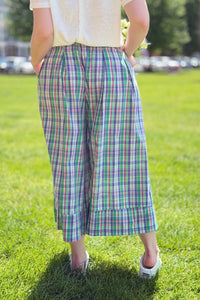 Plaid Wide Leg Pants - Green