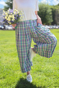 Plaid Wide Leg Pants - Green