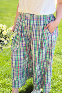 Plaid Wide Leg Pants - Green