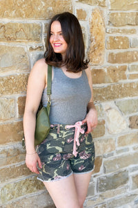 Printed Denim Shorts - Camo
