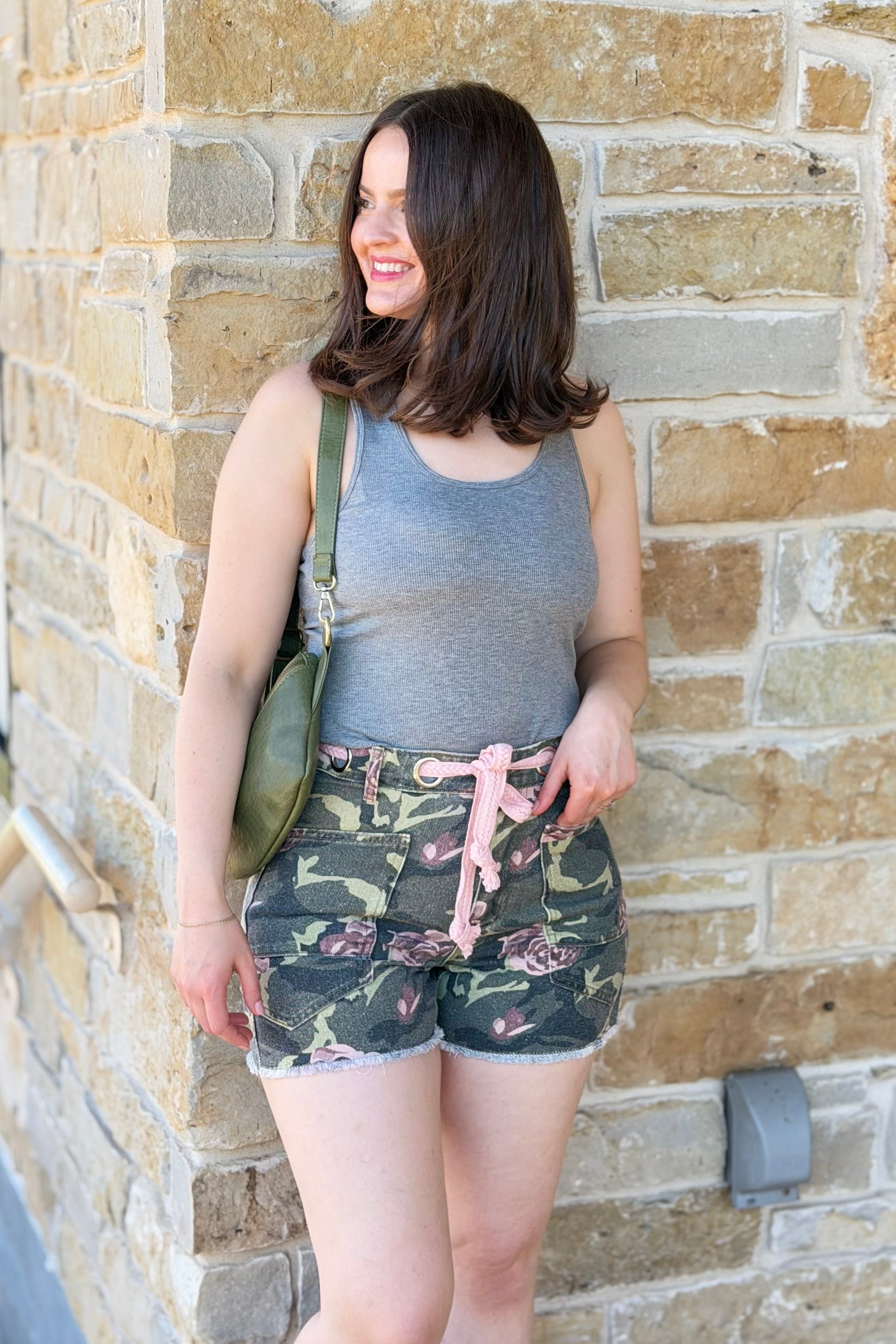 Printed Denim Shorts - Camo