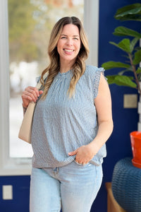 Ruffled Trim Sleeveless Top - Blue