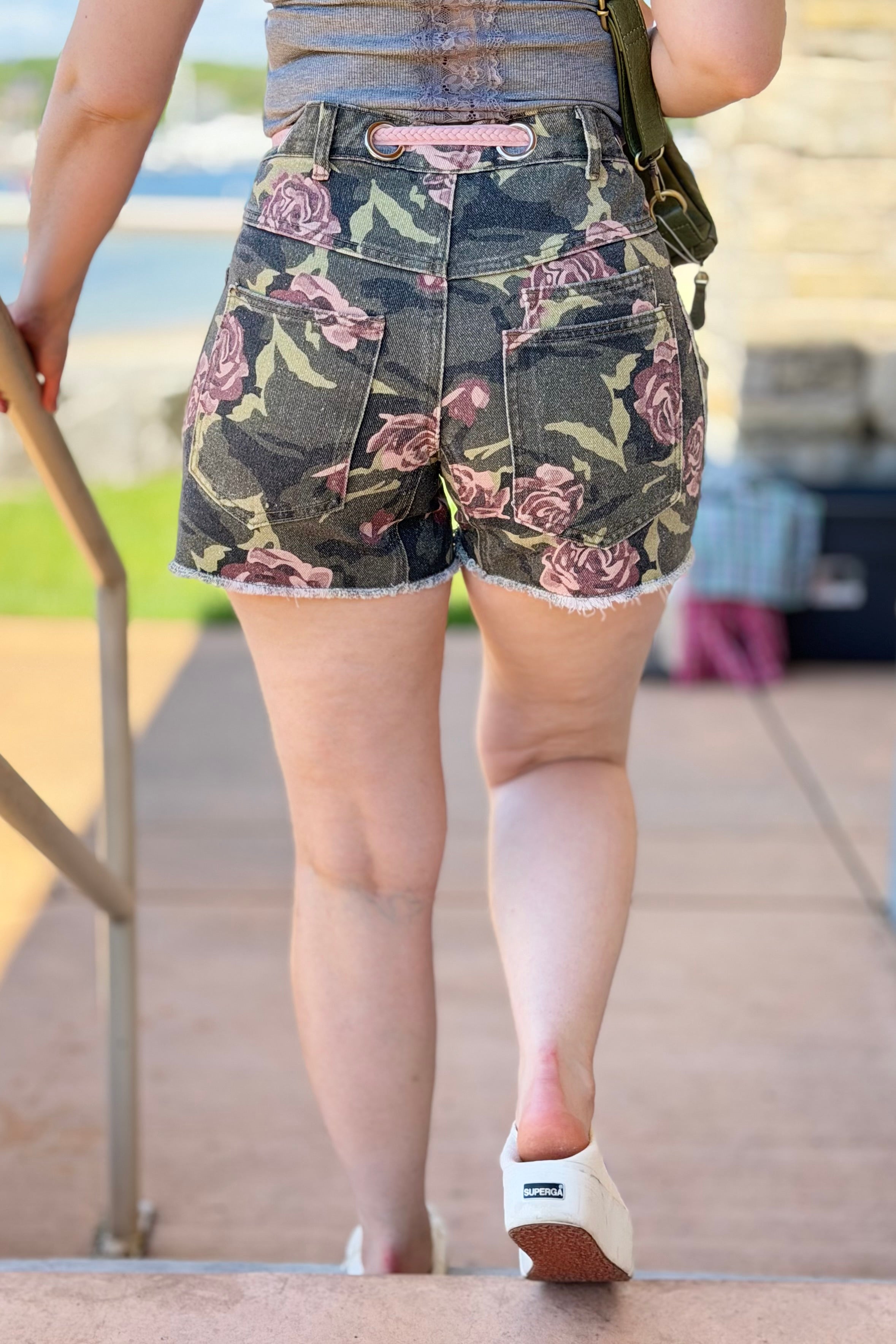 Printed Denim Shorts - Camo