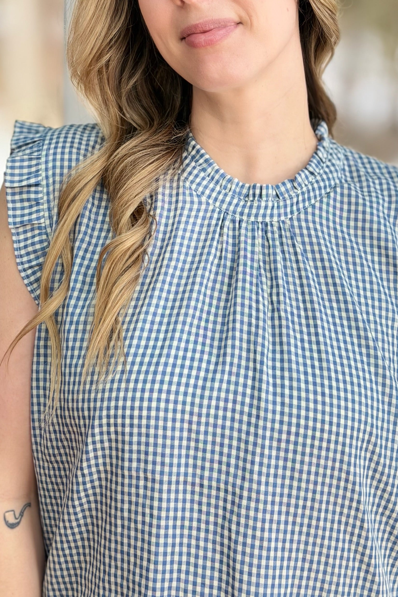 Ruffled Trim Sleeveless Top - Blue