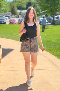 Printed Denim Shorts - Leopard
