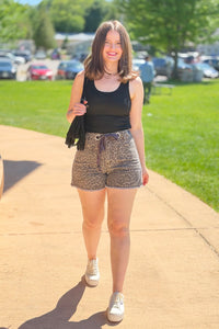 Printed Denim Shorts - Leopard