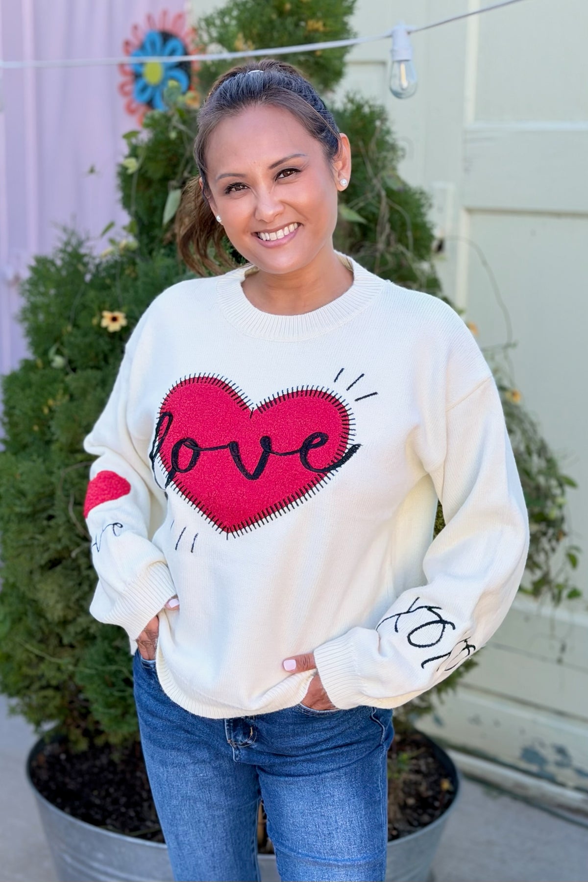 Heart “LOVE” Graphic Knit Sweater