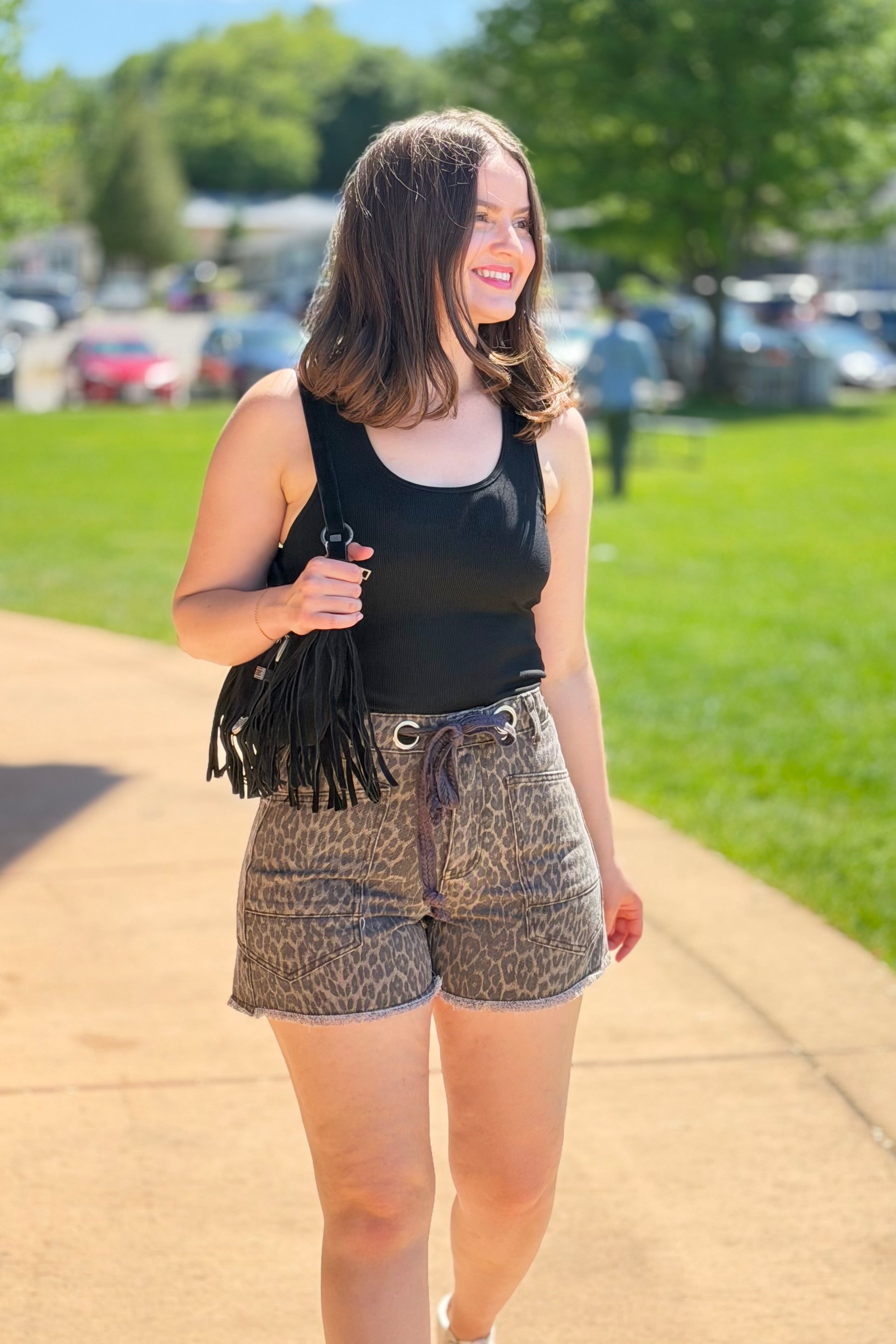 Printed Denim Shorts - Leopard