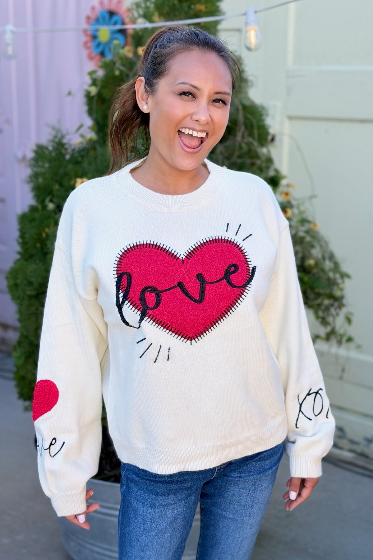 Heart “LOVE” Graphic Knit Sweater