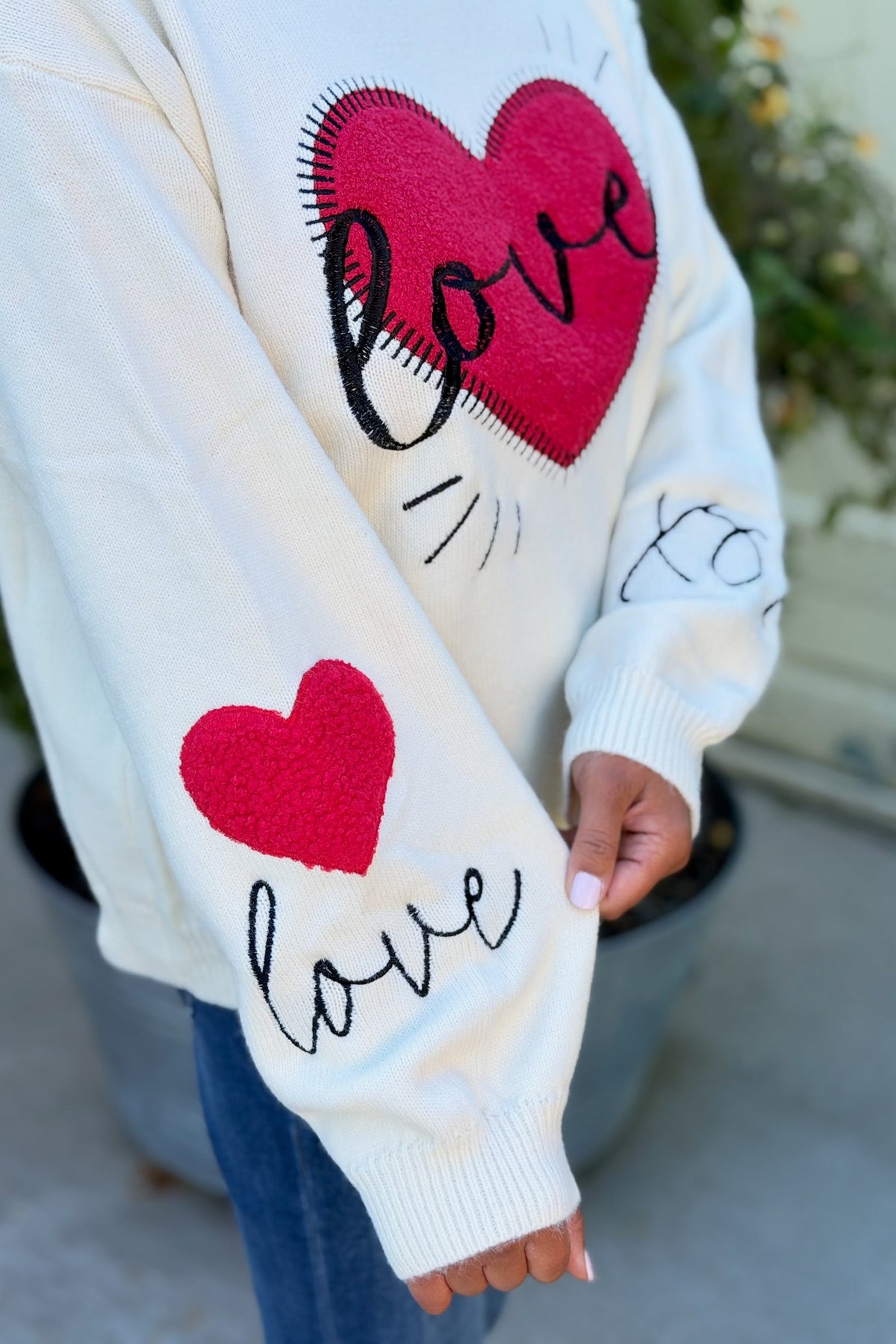 Heart “LOVE” Graphic Knit Sweater