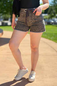 Printed Denim Shorts - Leopard