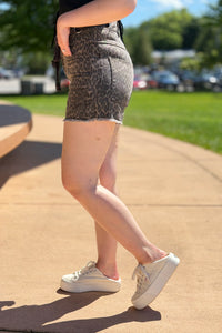 Printed Denim Shorts - Leopard