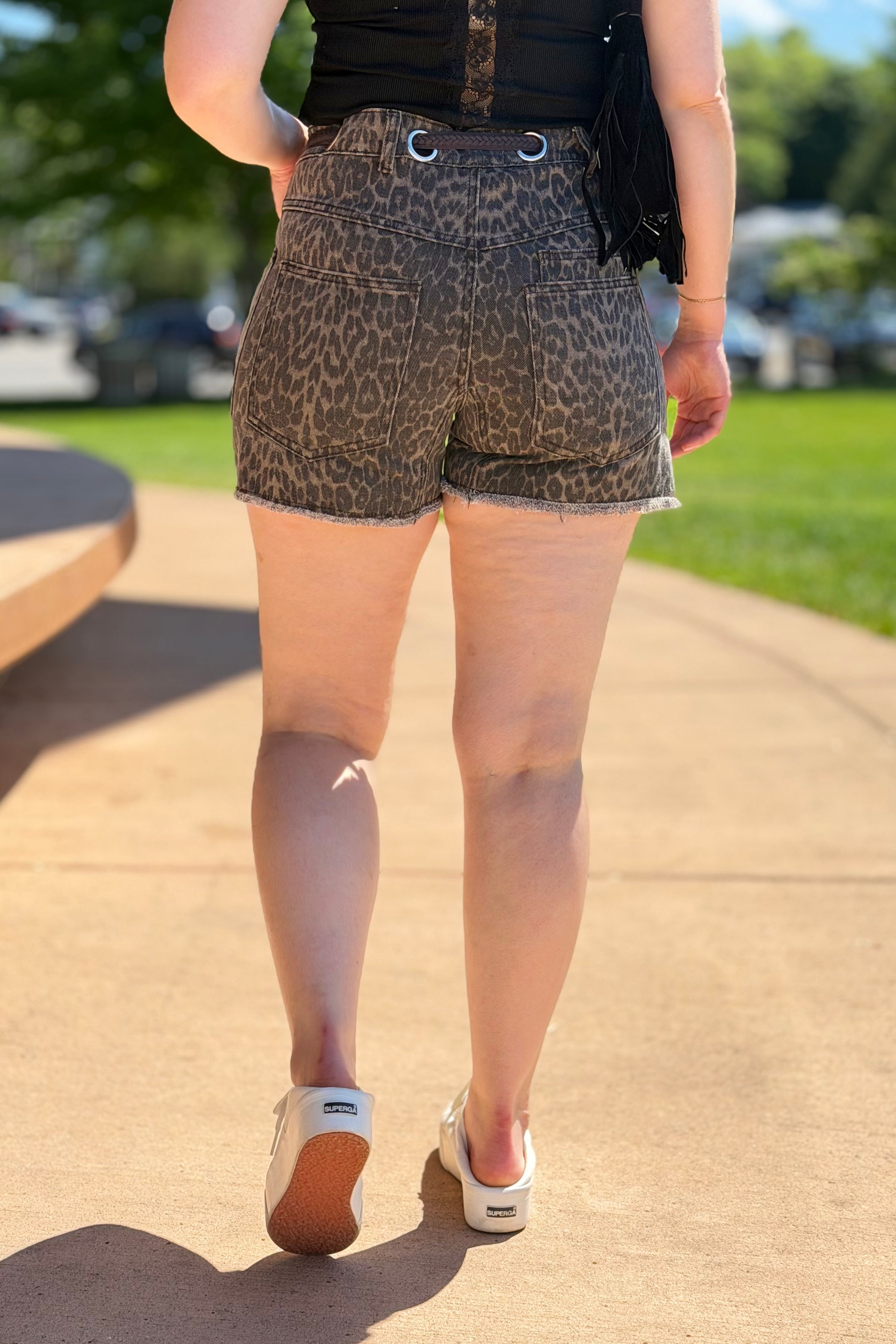 Printed Denim Shorts - Leopard