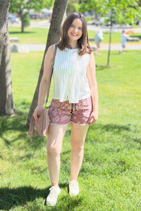 Pleated Button Tank Top - White
