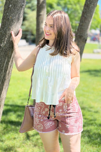 Pleated Button Tank Top - White