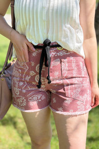 Printed Denim Shorts - Mauve