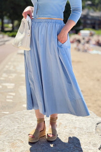 Elastic Waist Midi Skirt - Seabreeze