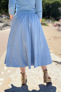 Elastic Waist Midi Skirt - Seabreeze