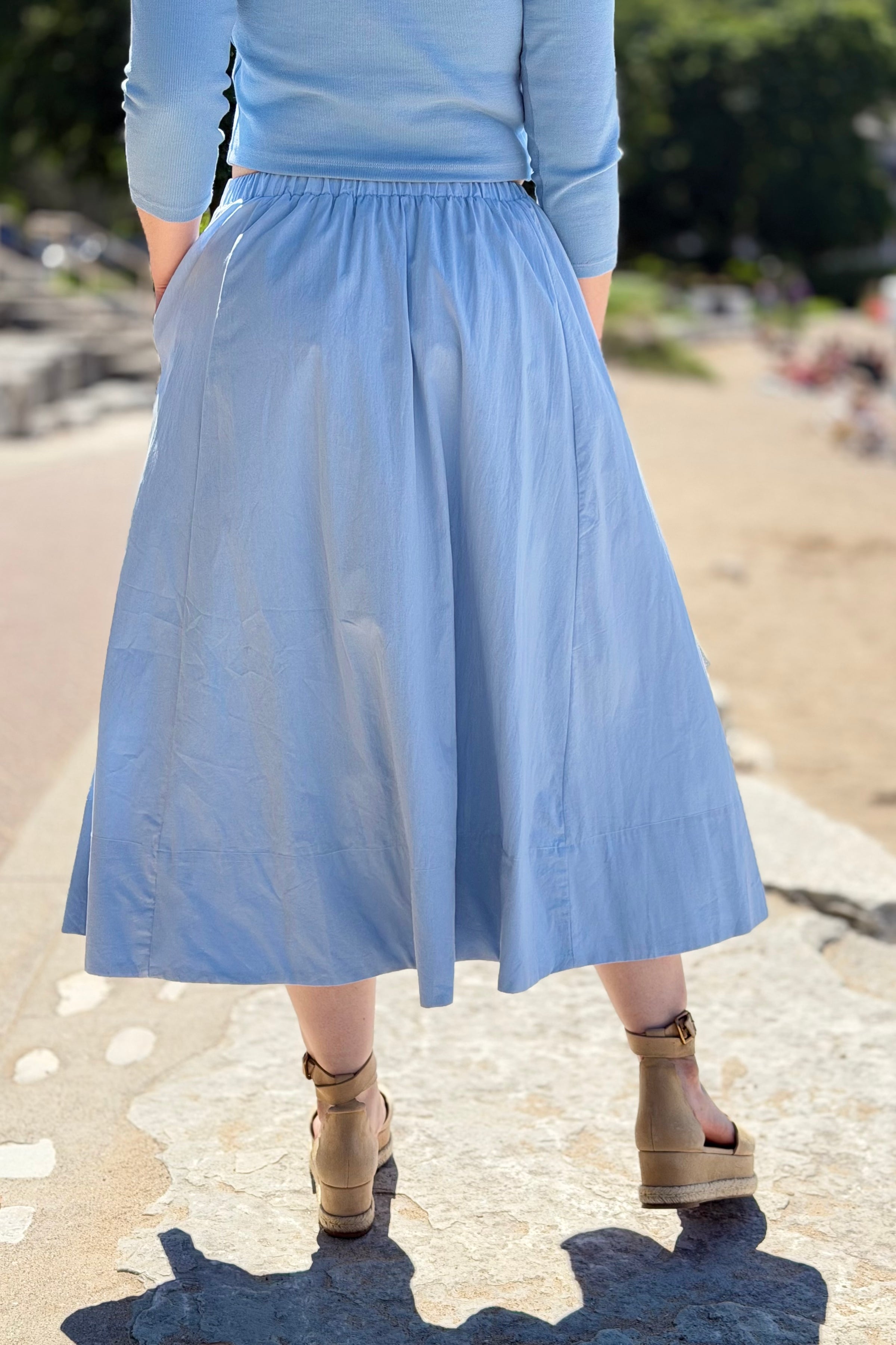 Elastic Waist Midi Skirt - Seabreeze