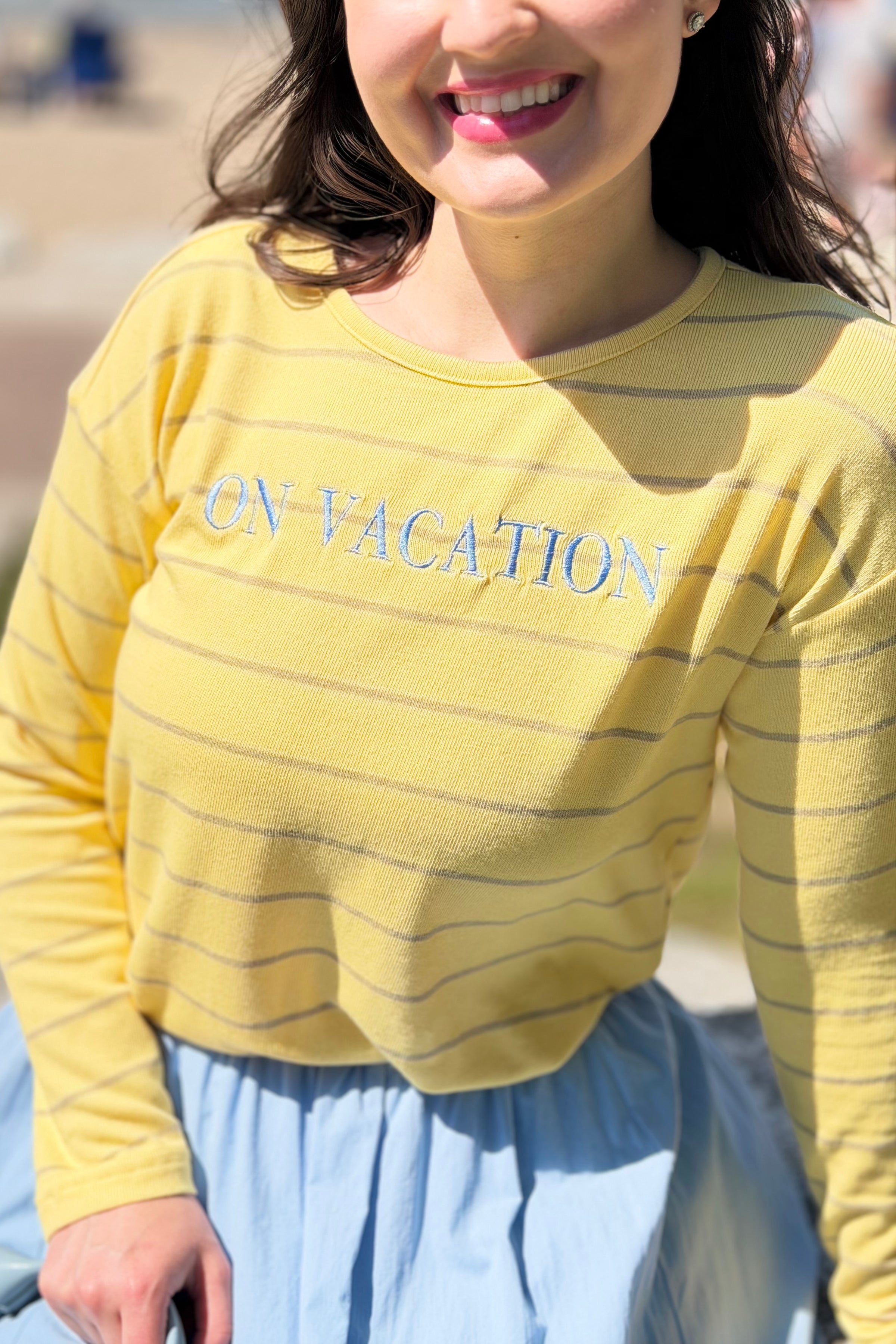 On Vacation Striped Long Sleeve Top