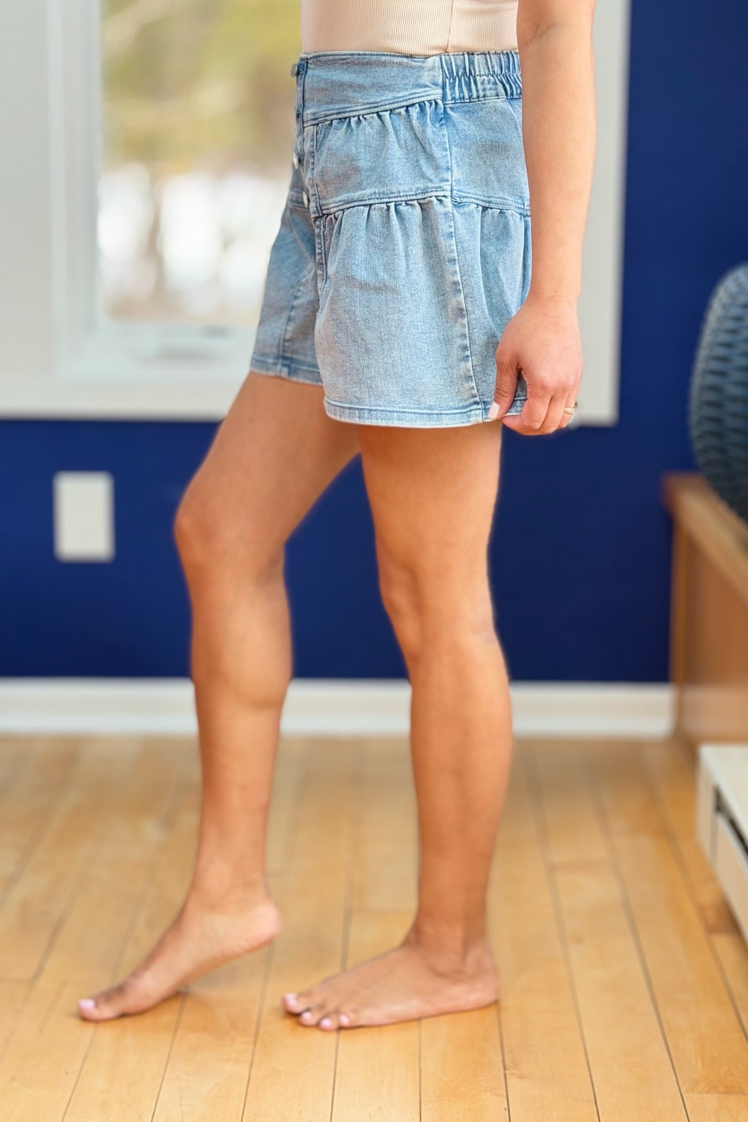 4 Button High Rise Flare Shorts