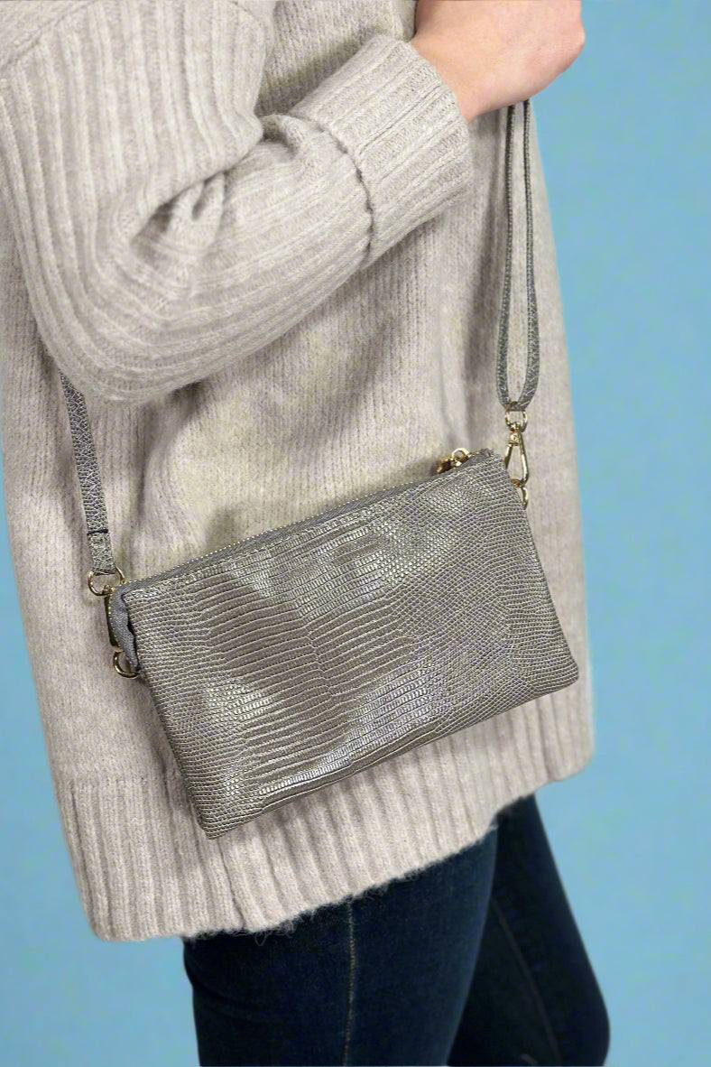 Riley 3 Compartment Crossbody Wristlet - Grey