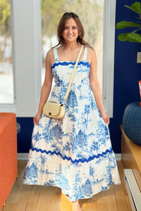 Landscape Print Tiered Dress - Blue