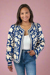Flower Print Open Front Jacket
