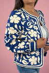 Flower Print Open Front Jacket