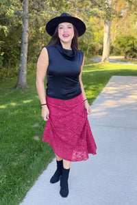 Asymmetric Lace Skirt - Moroccan Red