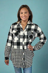 Double Plaid Drawstring Hooded Shacket