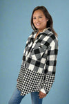 Double Plaid Drawstring Hooded Shacket