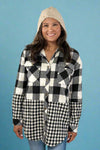 Double Plaid Drawstring Hooded Shacket