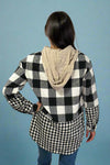 Double Plaid Drawstring Hooded Shacket